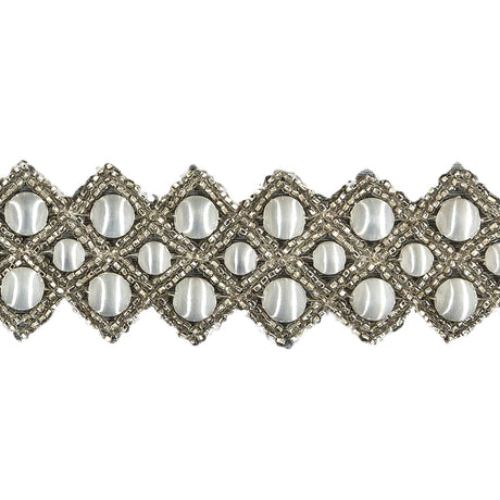 Vintage White and Silver Diamonds Beaded Trim - 1.25"