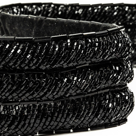 Vintage Fancy Black Bugle Beaded Trim - 1.625"