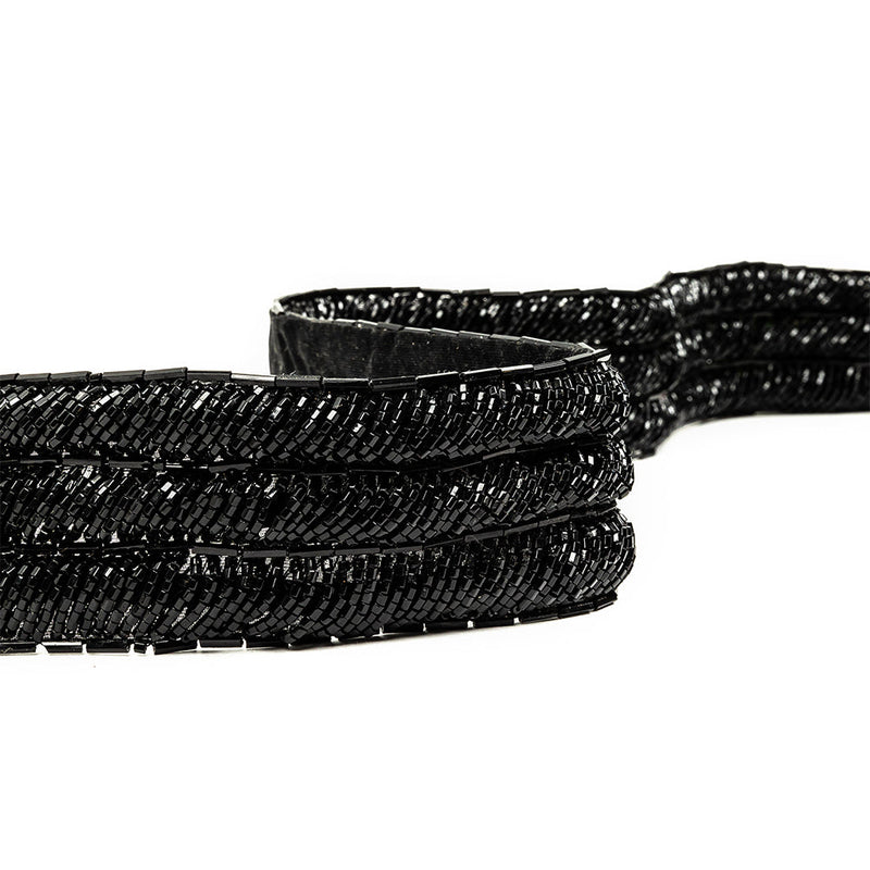 Vintage Fancy Black Bugle Beaded Trim - 1.625"