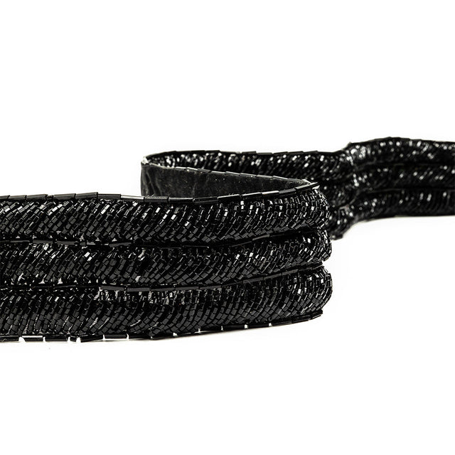 Vintage Fancy Black Bugle Beaded Trim - 1.625"