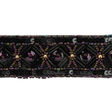 Vintage Purple Iris Geometric Beaded and Sequins Trimming - 1.25"
