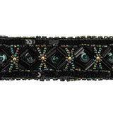 Vintage Green Iris Geometric Beaded and Sequins Trimming - 1.25"