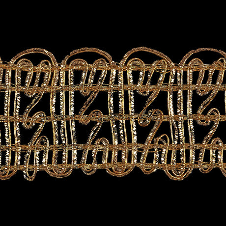 Vintage Metallic Gold Twisting Lines Braided Trim - 2"