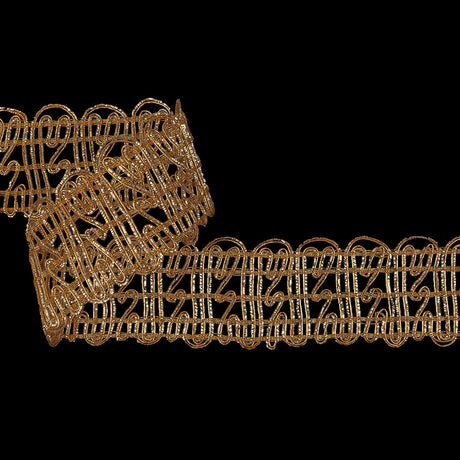 Vintage Metallic Gold Twisting Lines Braided Trim - 2"