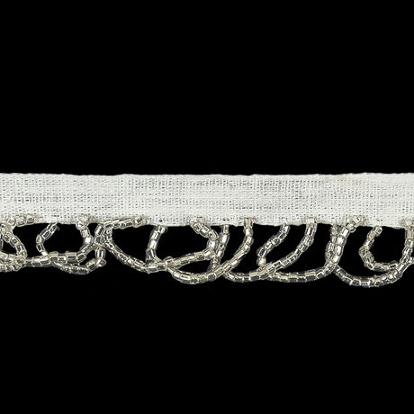 Vintage Silver Lined Seed Beaded Looped Fringe on Cotton Tape - 0.875"