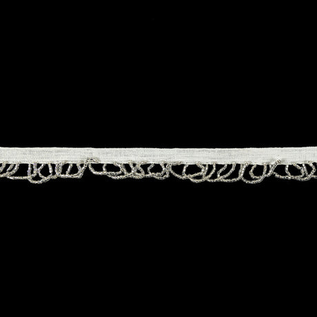 Vintage Silver Lined Seed Beaded Looped Fringe on Cotton Tape - 0.875"