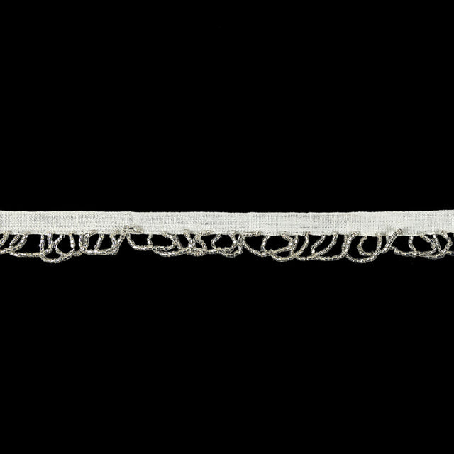 Vintage Silver Lined Seed Beaded Looped Fringe on Cotton Tape - 0.875"