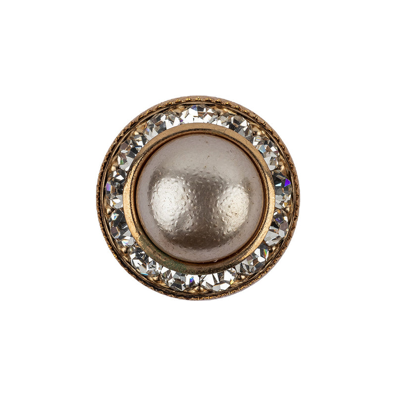 Vintage Swarovski Pearl, Crystal Rhinestones and Gold Metal Shank Back Button - 34L/21.5mm