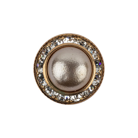 Vintage Swarovski Pearl, Crystal Rhinestones and Gold Metal Shank Back Button - 34L/21.5mm