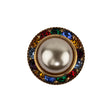 Vintage Swarovski Pearl, Multicolored Rhinestones and Gold Metal Shank Back Button - 34L/21.5mm