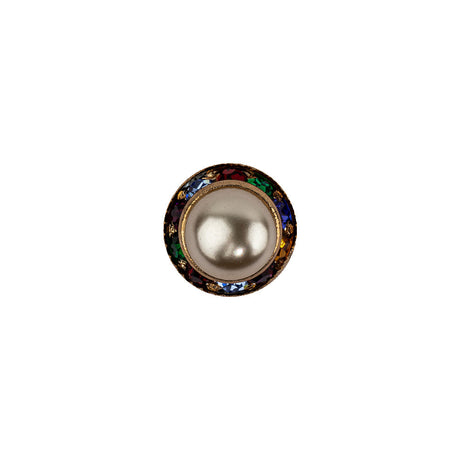 Vintage Swarovski Pearl, Multicolored Rhinestones and Gold Metal Shank Back Button - 18L/11.5mm