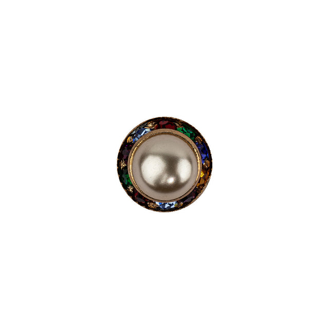 Vintage Swarovski Pearl, Multicolored Rhinestones and Gold Metal Shank Back Button - 18L/11.5mm