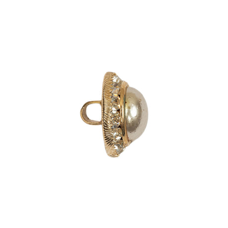 Vintage One Row Crystal Rhinestones and Gold Metal Shank Button with Pearl Finished Center - 24L/15mm