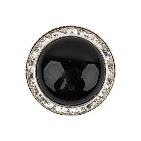 Vintage Swarovski Jet, Crystal Rhinestones and Silver Metal Shank Back Button - 40L/25.5mm