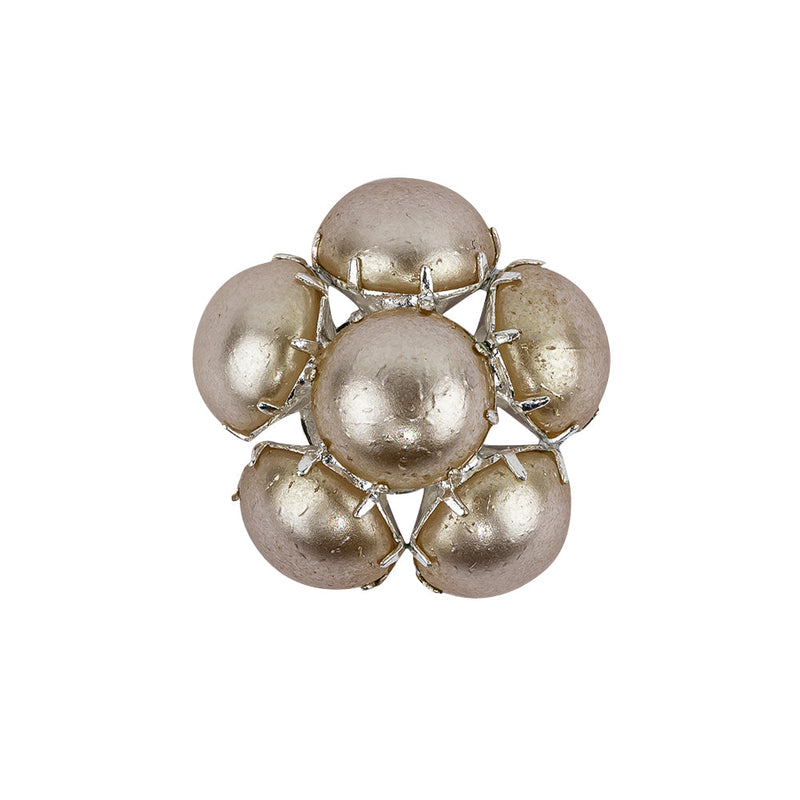 Vintage Swarovski Pearl and Silver Metal Floral Shank Back Button - 38L/24mm