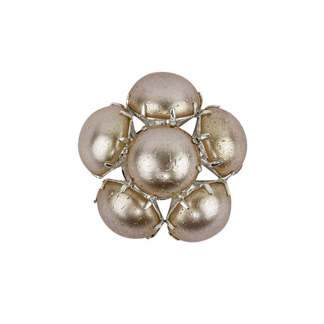 Vintage Swarovski Pearl and Silver Metal Floral Shank Back Button - 38L/24mm