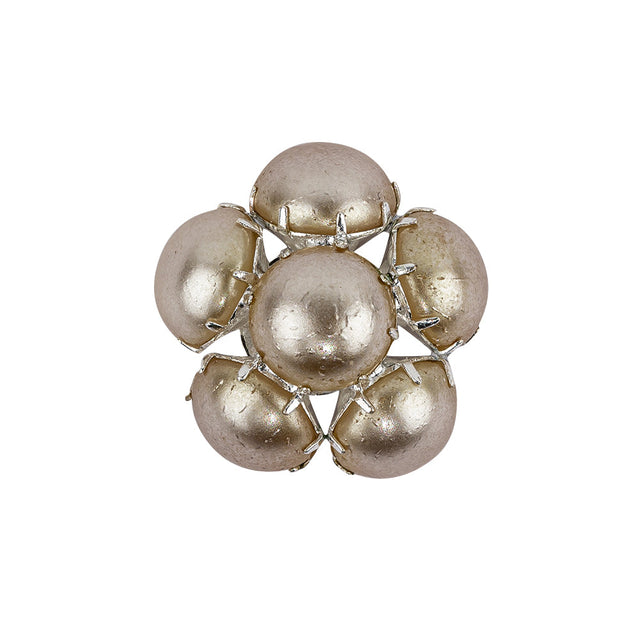 Vintage Swarovski Pearl and Silver Metal Floral Shank Back Button - 38L/24mm