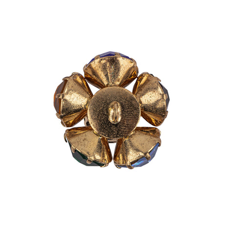 Vintage Swarovski Multicolored Rhinestones and Gold Metal Floral Shank Back Button - 38L/24mm