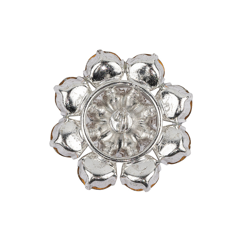 Vintage Swarovski Crystal Rhinestones and Silver Metal Floral Shank Back Button - 40L/25.5mm