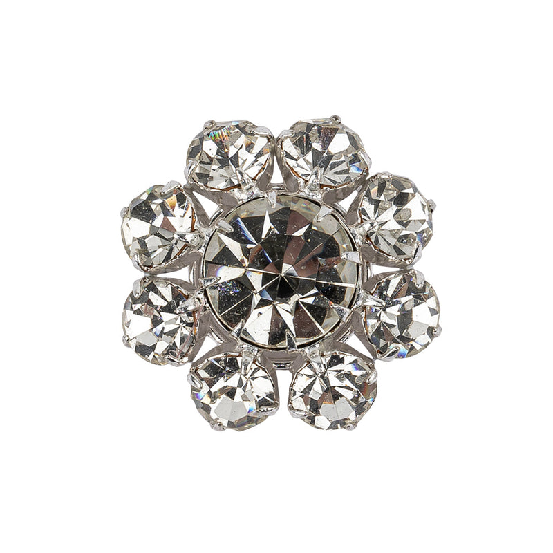 Vintage Swarovski Crystal Rhinestones and Silver Metal Floral Shank Back Button - 40L/25.5mm