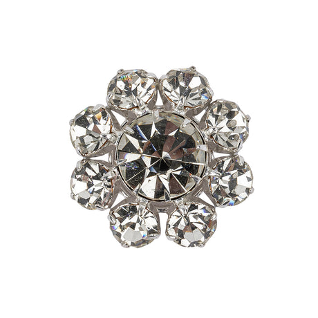 Vintage Swarovski Crystal Rhinestones and Silver Metal Floral Shank Back Button - 40L/25.5mm