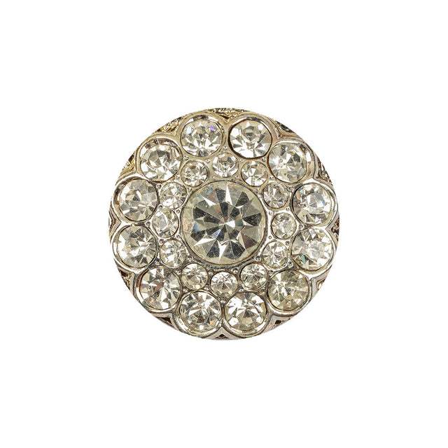 Vintage Crystal Rhinestones and Silver Metal Scalloped Shank Back Button - 34L/21.5mm