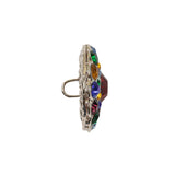 Vintage Multicolored Rhinestones and Silver Metal Scalloped Shank Back Button - 34L/21.5mm