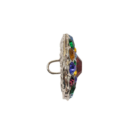 Vintage Multicolored Rhinestones and Silver Metal Scalloped Shank Back Button - 34L/21.5mm