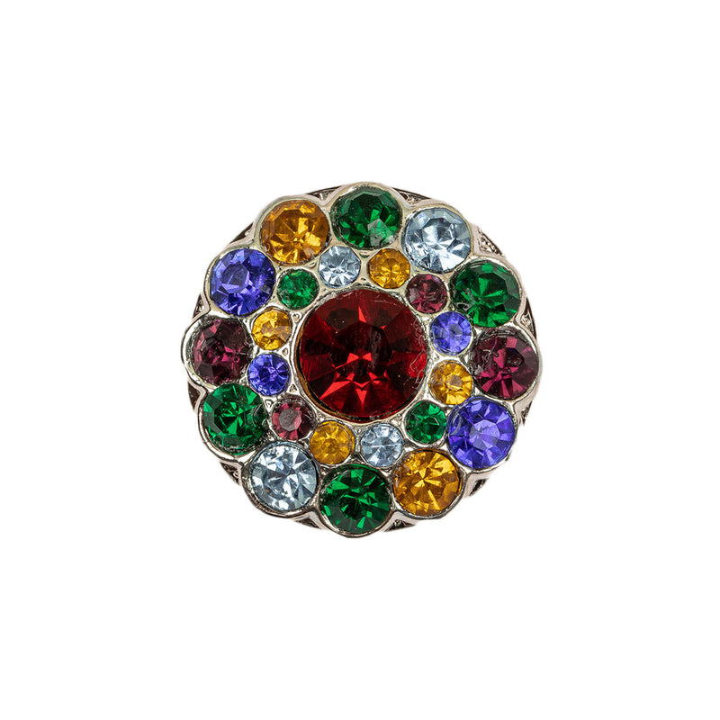 Vintage Multicolored Rhinestones and Silver Metal Scalloped Shank Back Button - 34L/21.5mm