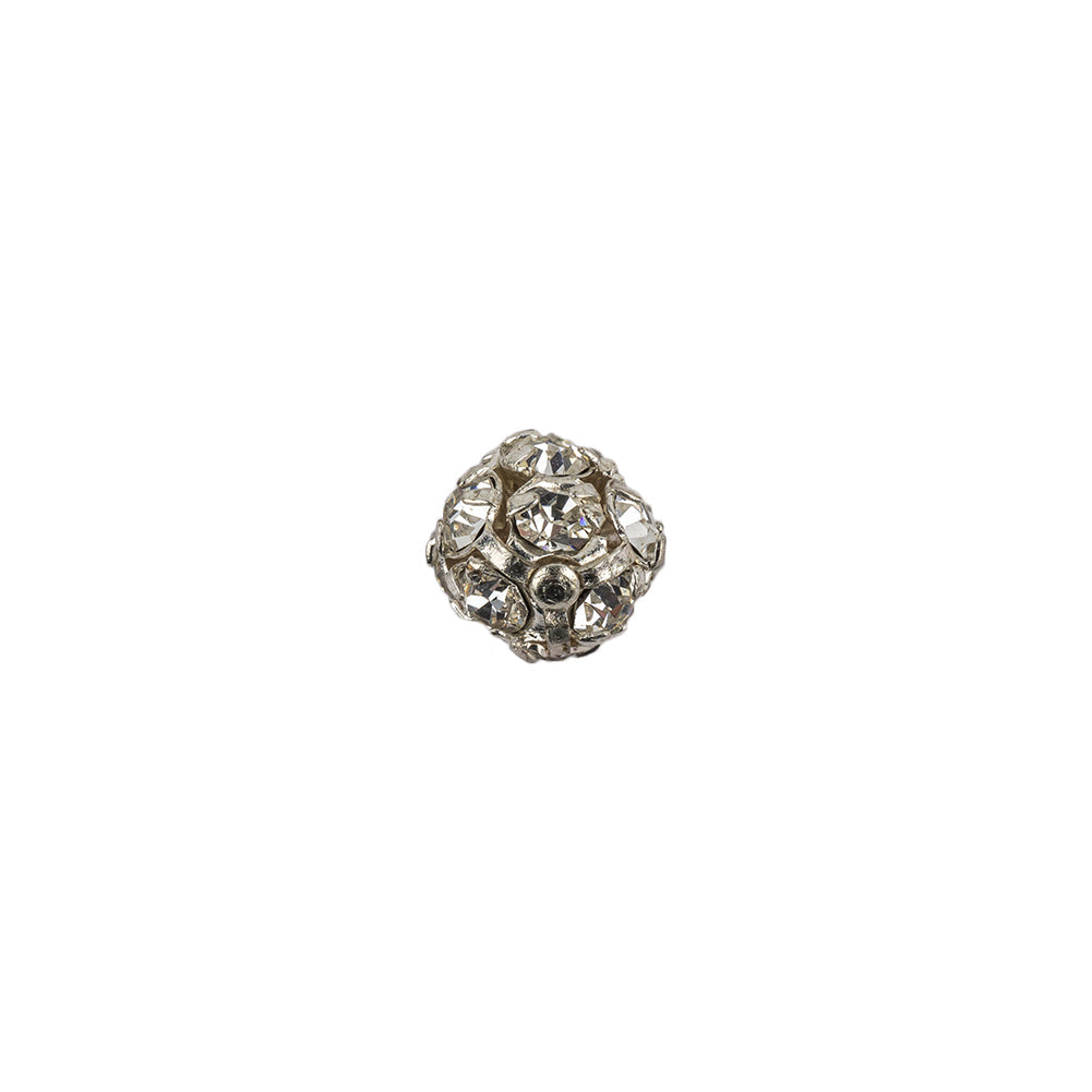 Vintage Swarovski Crystal Rhinestones and Silver Metal Shank Back Ball Button - 13L/8mm