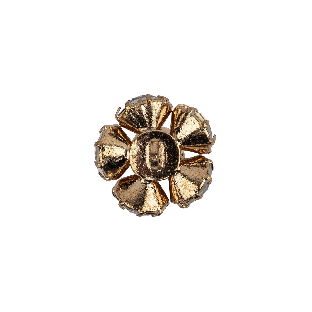 Vintage Swarovski Crystal Rhinestones and Gold Metal Floral Shank Back Button - 25L/16mm