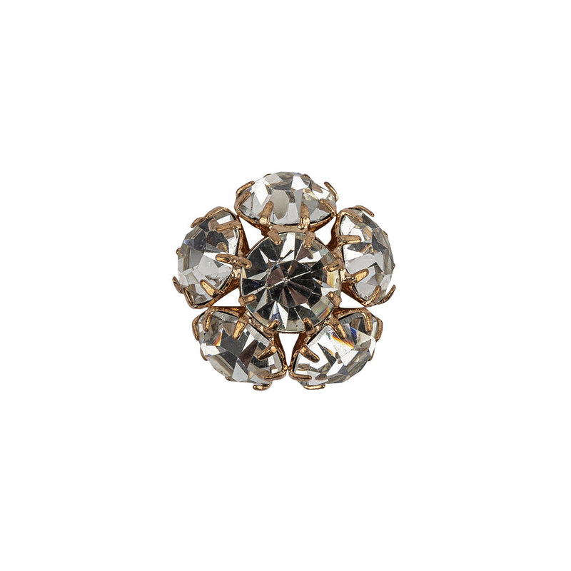 Vintage Swarovski Crystal Rhinestones and Gold Metal Floral Shank Back Button - 25L/16mm