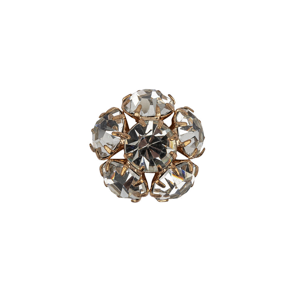 Vintage Swarovski Crystal Rhinestones and Gold Metal Floral Shank Back Button - 25L/16mm
