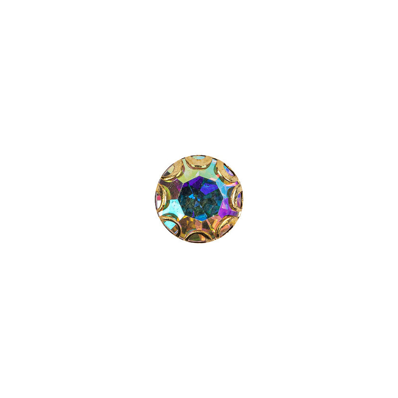 Vintage Swarovski Crystal AB Rhinestone and Gold Edged Self Back Button - 14L/9mm