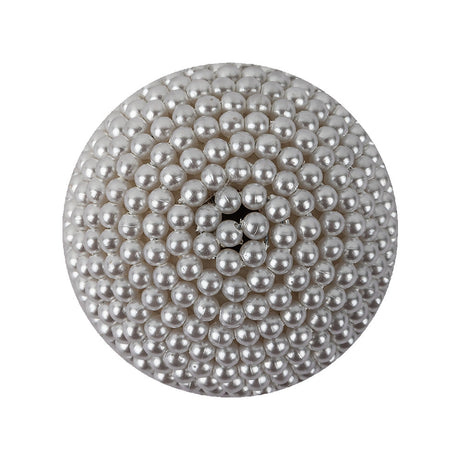 Vintage White Circle Beaded Dome Shaped Button - 44L/28mm