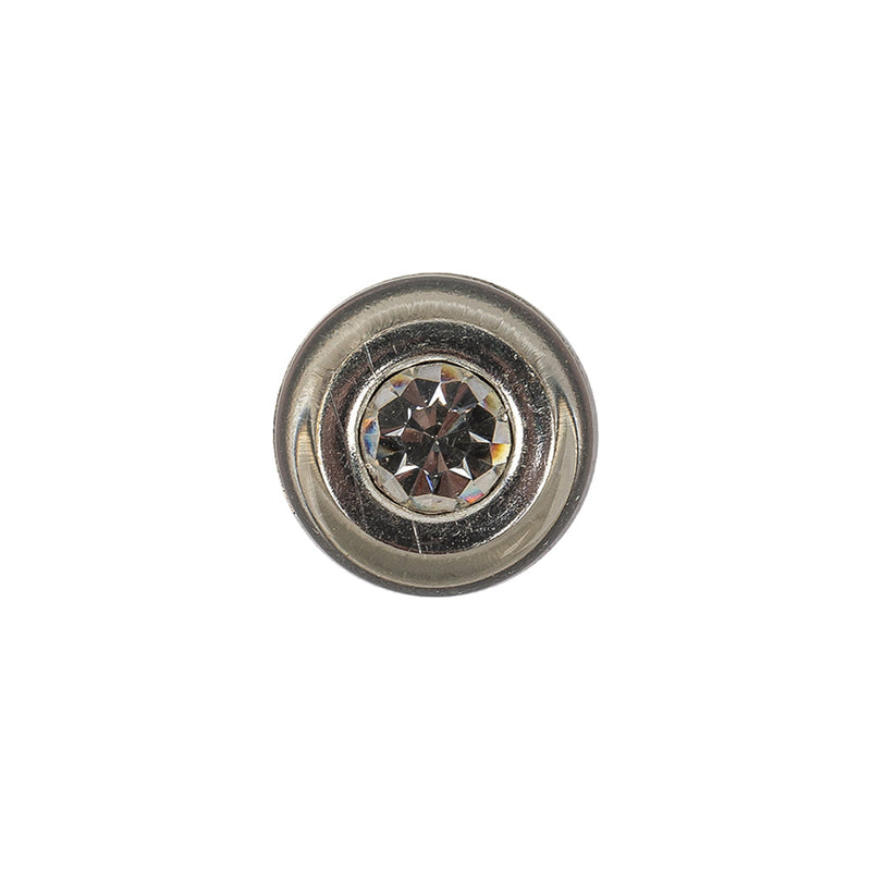Vintage Transparent and Silver Metal Shank Back Button with Rhinestone Core - 22L/14mm