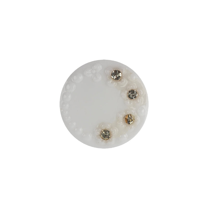 Vintage Chalk White and Crystal Rhinestones Floral Glass Button - 28L/18mm