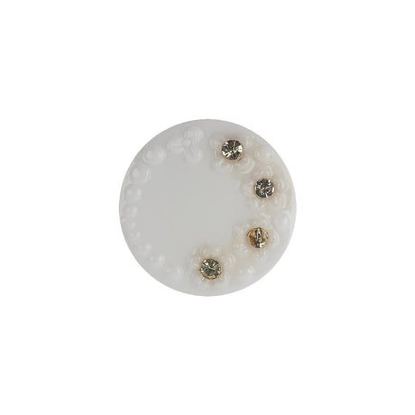 Vintage Chalk White and Crystal Rhinestones Floral Glass Button - 28L/18mm