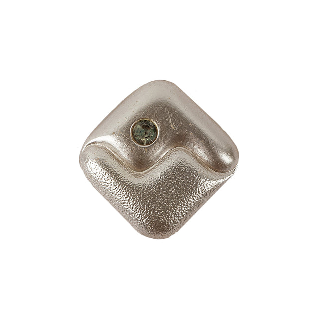 Vintage Pearl Finished Shank Back Square Glass Button with Rhinestone - 36L/23mm