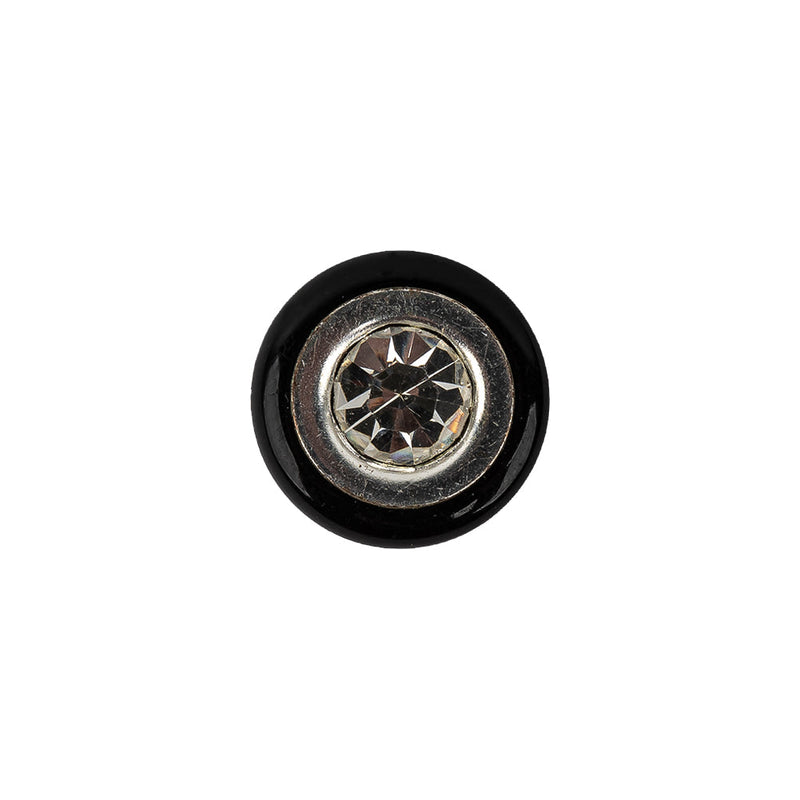 Vintage Black and Silver Metal Shank Back Button with Rhinestone Core - 22L/14mm