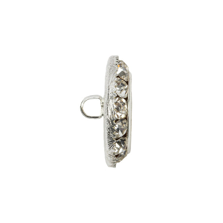 Vintage Crystal Rhinestones and Silver Metal Sawtooth Edge Shank Back Button With No Center - 34L/21.5mm