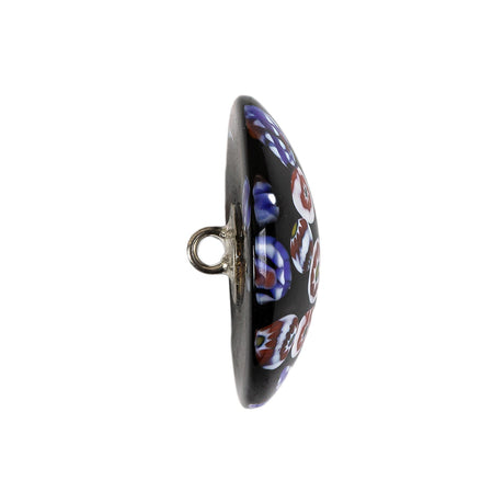 Vintage Black, Red and Blue Mosaic Domed Shank Back Glass Button - 40L/25.5mm
