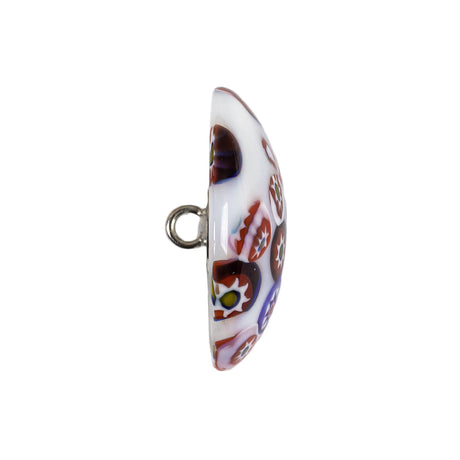 Vintage White, Red and Blue Mosaic Domed Shank Back Glass Button - 40L/25.5mm