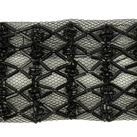 Vintage Black Latticework Glass Beaded Mesh Trim - 1.75"