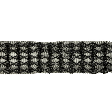 Vintage Black Latticework Glass Beaded Mesh Trim - 1.75"