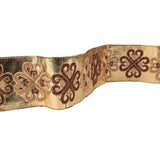 Vintage English Beige and Brown Embroidered Gold Metallic Vinyl Ribbon - 2.75"