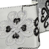 Vintage English White and Black Embroidered Silver Metallic Vinyl Ribbon - 2.75"