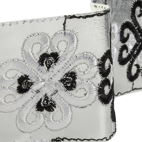 Vintage English White and Black Embroidered Silver Metallic Vinyl Ribbon - 2.75"