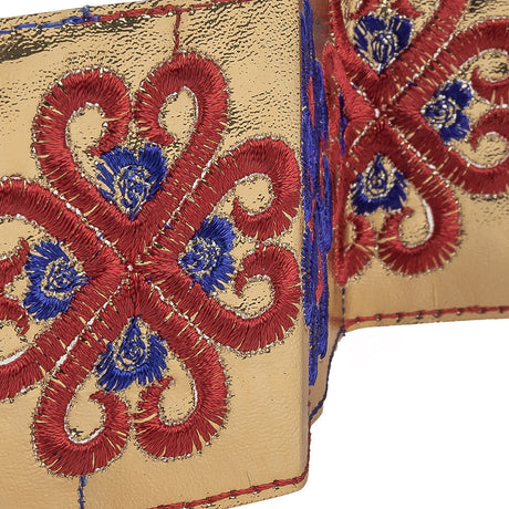 Vintage English Navy and Red Embroidered Gold Metallic Vinyl Ribbon - 2.75"