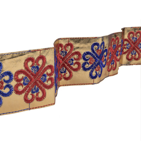 Vintage English Navy and Red Embroidered Gold Metallic Vinyl Ribbon - 2.75"